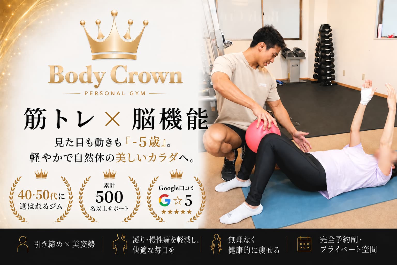 Body Crown 筋トレ x 脳機能 見た目も動きも-5歳。軽やかで、周りから褒められるカラダへ